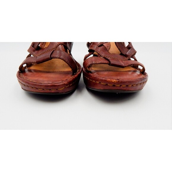 Born Women's Wedge Brown Leather Sandal Sz 8 Cross Strapped Handcrafted Slide - Picture 7 of 12